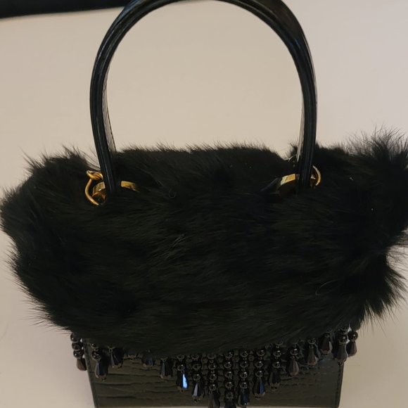 One of a kind Real Fur and Leather Top Handle bag with Paulith vintage Hardware - Picture 3 of 10